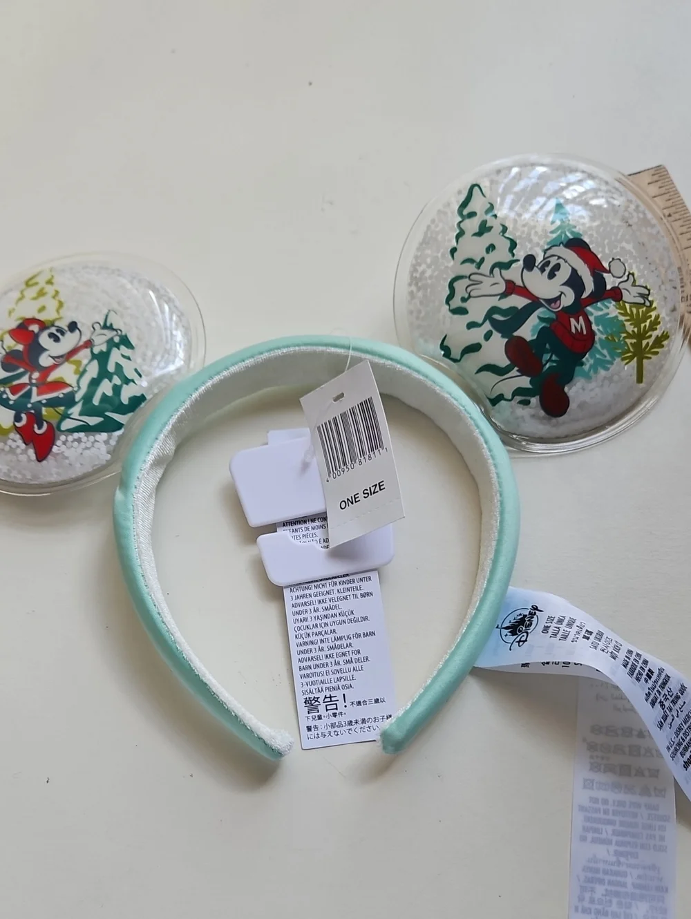 NWT Minnie And Mickey Wimter Scene Mint Velvet Padded Headband - Mint Green